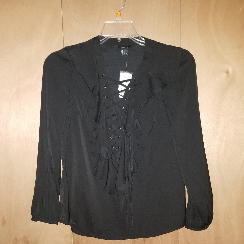 Corset lace up ruffle blouse NWT